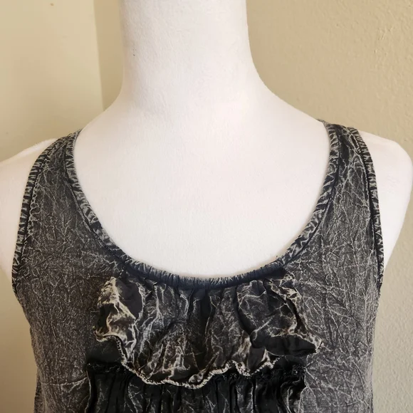 💐Paper Lace Ruffle Front Dress M Layered Crinkle Pockets Lagenlook Boho Hippie - Picture 6 of 16